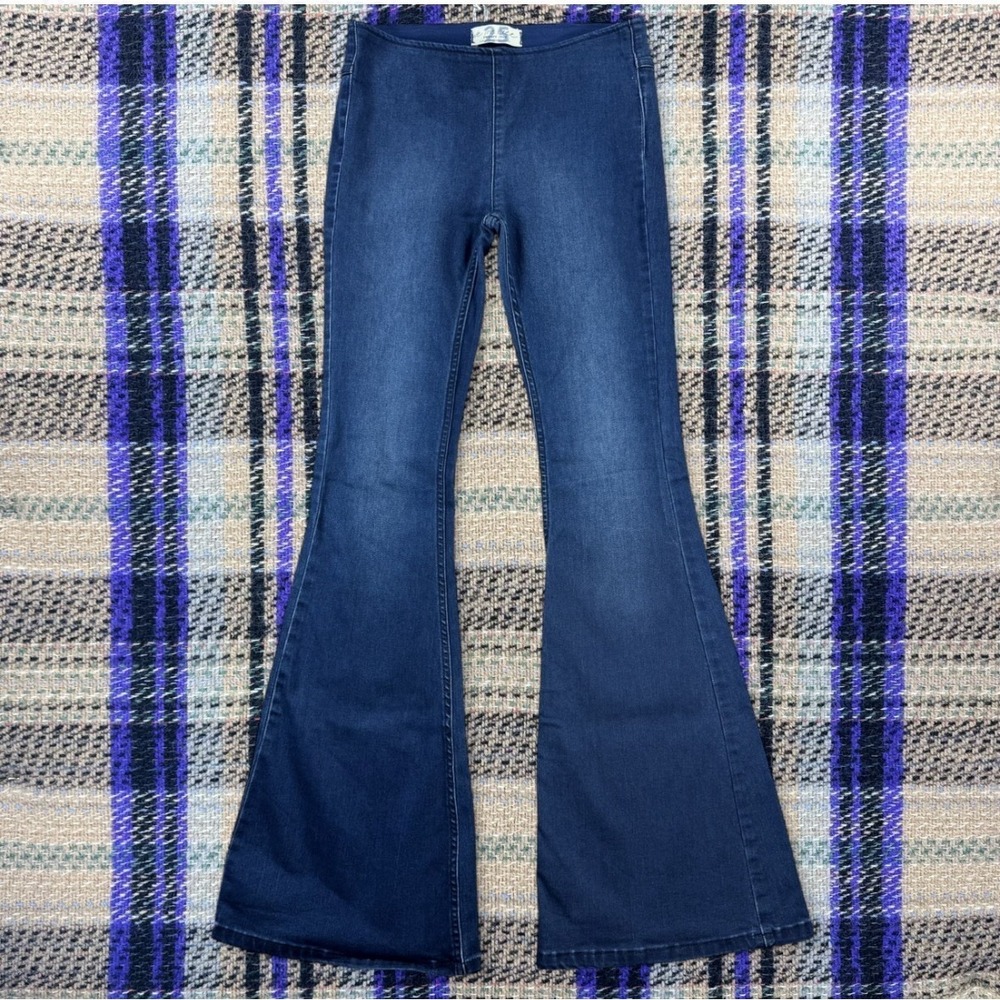 Free People Penny Pull On Flare Jeans Womens 25 Blue High Rise Denim